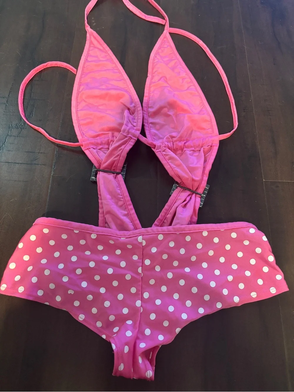 Vintage Y2K Pink Polka Dot Swimwear One Piece Rhinestone one of a kind monokini